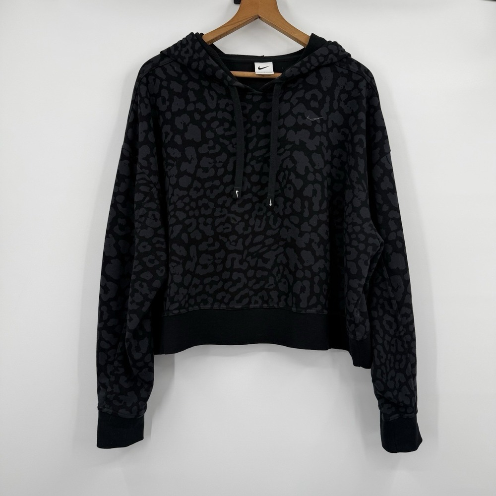 Nike Sweatshirt Womens 1X Black Grey Animal Print Cropped Hoodie Pull Over